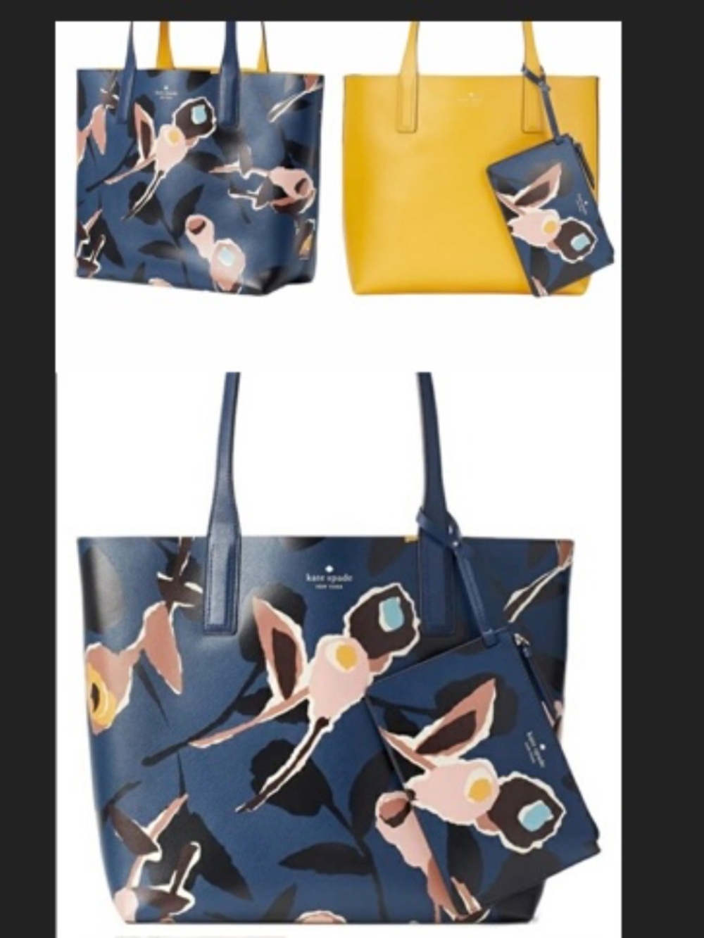 Kate Spade New York Arch Paper Rose Large Reversible Tote Set EUC Floral Yellow - Picture 5 of 9